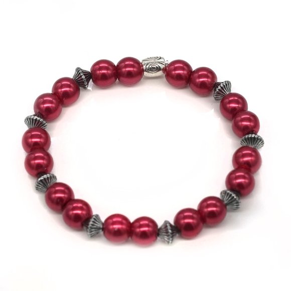 Red bracelet with silver spacers. - Picture 2 of 2